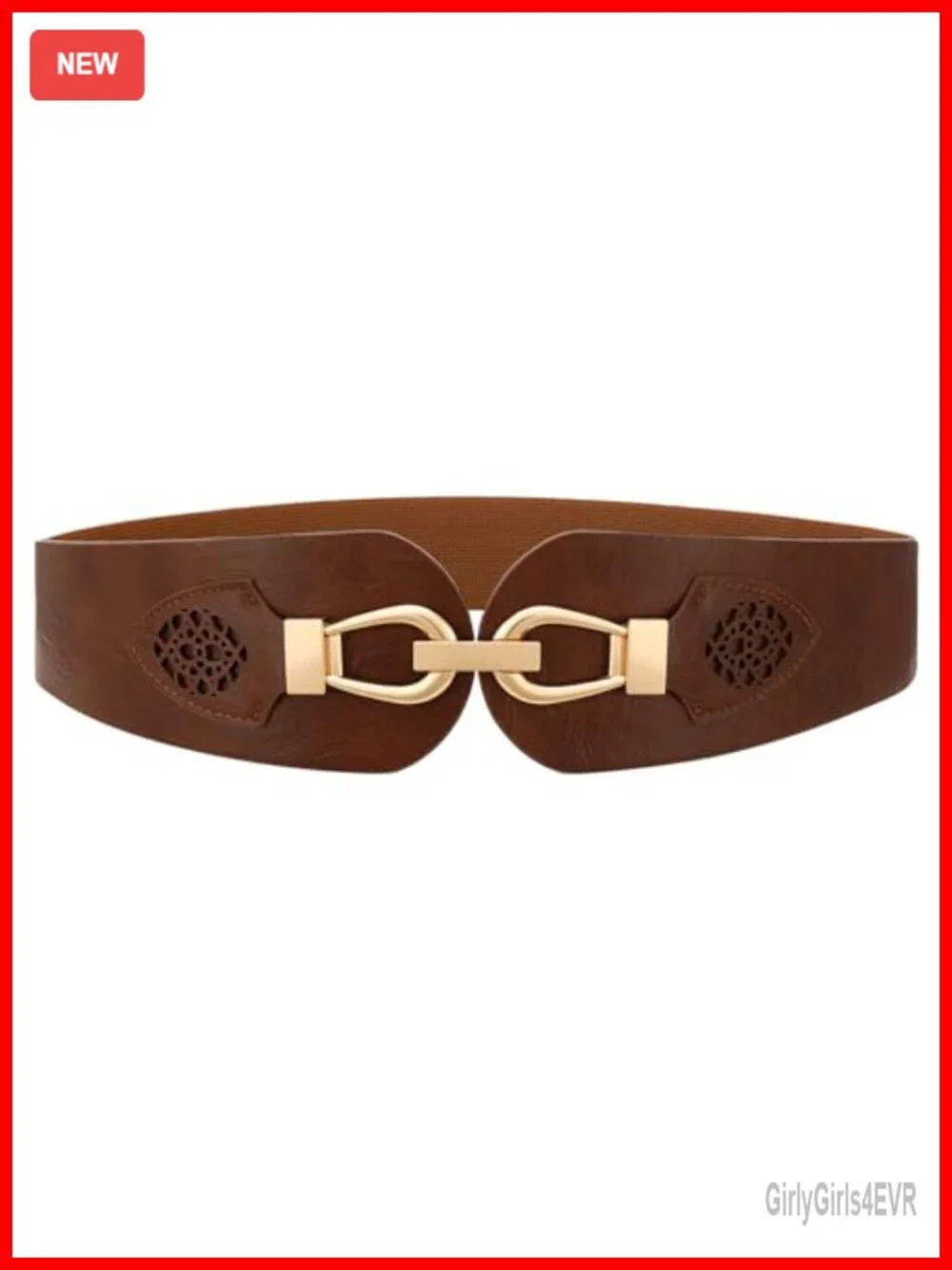 Vintage Stretchy Elastic Wide Waist Belt for Dress with Chunky Gold Buckle